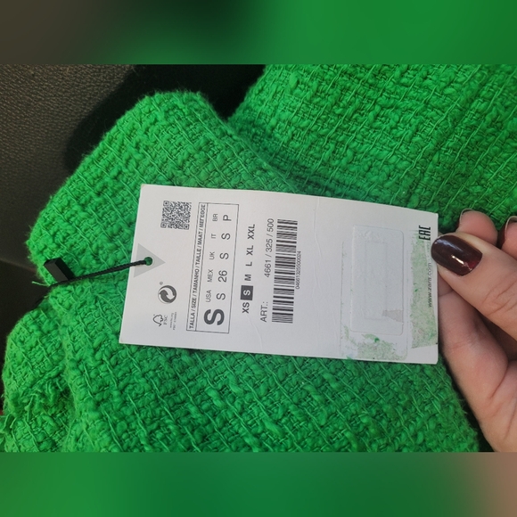 BLOGGER'S FAVE! Zara Elegant Green Tweed Mini Dress With Jewel Buttons NWT - Picture 8 of 9